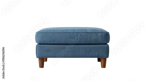 Retro Clean Studio Ottoman with Soft Blue Fabric and Wooden Legs