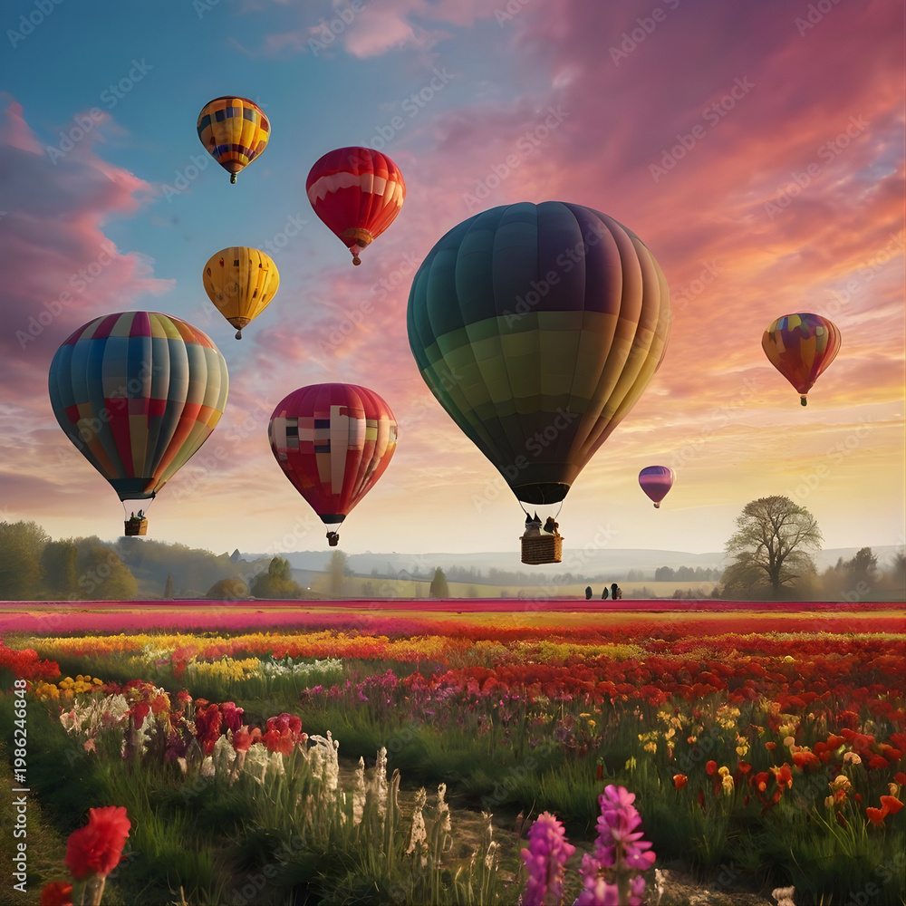 Fototapeta premium Spring Festival with Hot Air Balloons in England