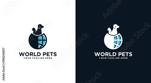 Dog Sitting On Top Of A Globe Logo Design.