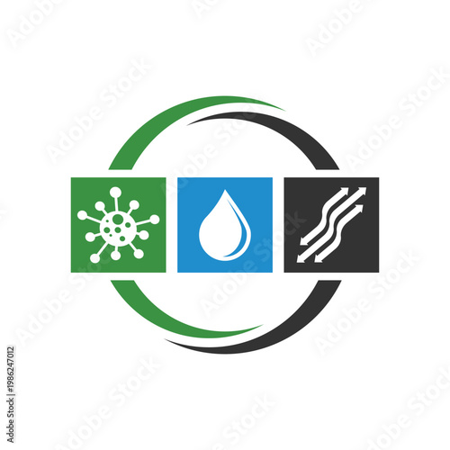 Microbe water and air flow symbol.