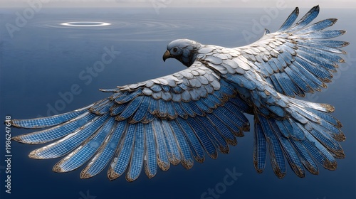 World Earth Day Icarus' Sun PV Burn Illustration, Hyperrealistic Icarus Falling, PV Panel Wings, Molten Metal & Oil Slick Use