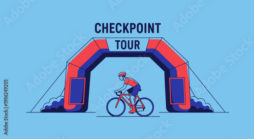 Start Line Cyclist Crossing Inflation Arch Checkpoint Tour Sport Event
