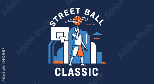 Streetball Classic: A Dynamic Illustration of Street Basketball Action and Urban Vibe