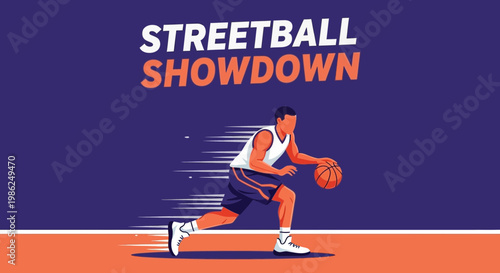 Streetball Showdown: Intense Basketball Action Depicted With Dynamic Color Illustration