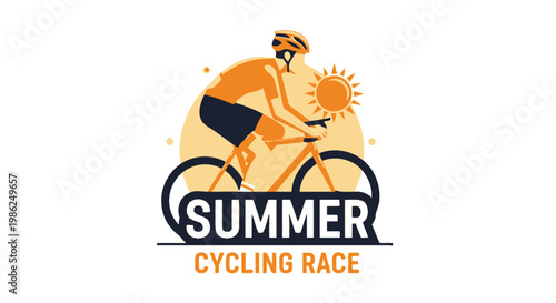 Summer Cycling Race Icon Depicting a Cyclist Enjoying the Sun With Design