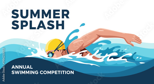 Summer Splash: Annual Swimming Competition Illustrative Graphic Design, Vibrant Action