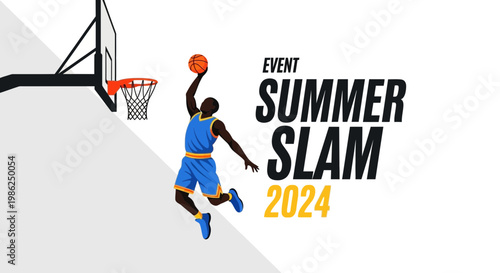 Summer Slam 2024 Event: Dynamic Basketball Action and Slam Dunk Illustration