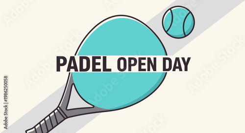 Stylish Padel Open Day Design Featuring Racket and Ball, Perfect for Promotion