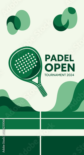 Stylish Padel Open Tournament 2024 Illustration Featuring Modern Green Design and Graphic Elements