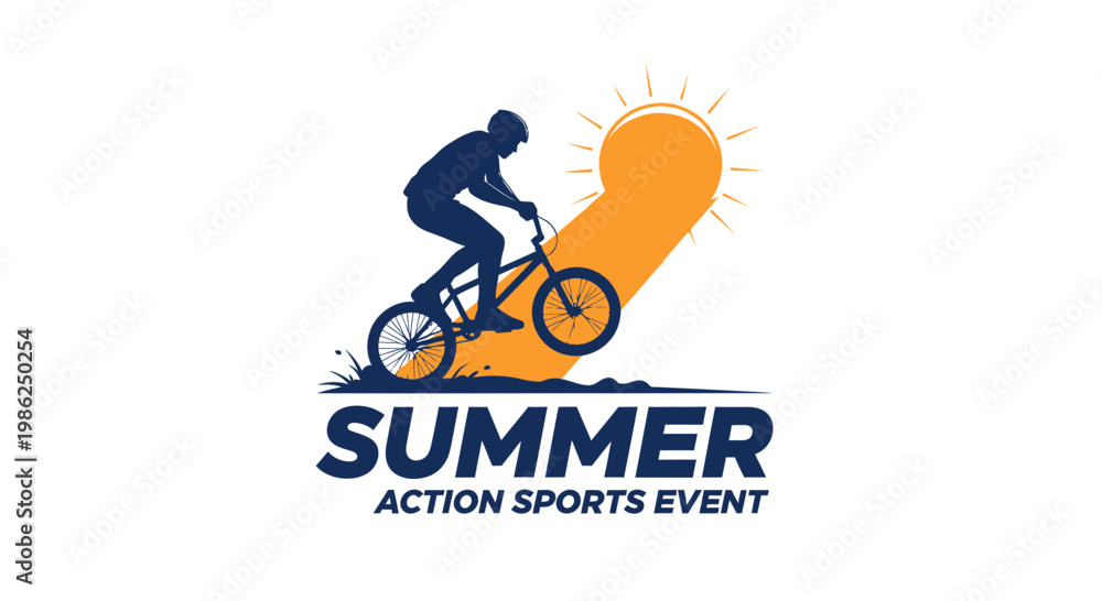 Fototapeta premium Summer Action Sports Event Featuring a Cyclist Silhouette and Sunny Design