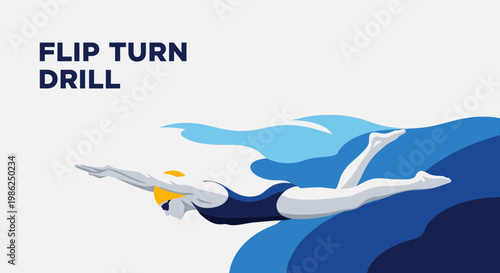 Stylized Swimmer Performing a Flip Turn In Blue Water