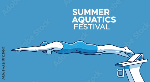 Summer Aquatics Festival Illustration Depicting a Swimmer Diving into the Water for Competition