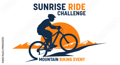 Sunrise Ride Challenge Illustrative Design Featuring Mountain Biking Silhouettes