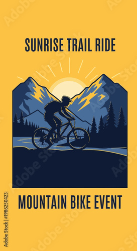 Sunrise Trail Ride Mountain Bike Event Featuring Cyclist Silhouette In Mountainous Landscape