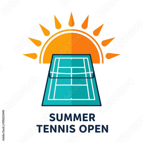 Summer Tennis Open Tournament Logo Under a Bright Sun