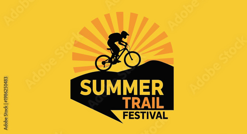 Summer Trail Festival Event Branding Design Featuring Silhouette Cyclist In The Sunlight
