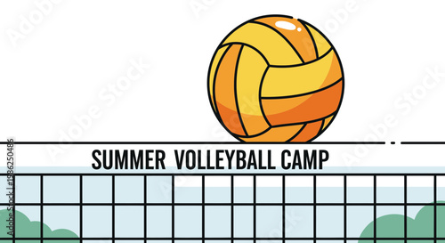 Summer Volleyball Camp Illustration Depicting a Ball, Net, And Seasonal Recreation