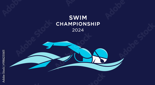 Swim Championship 2024: Dynamic Illustration of a Swimmer in Action, Artistic Design