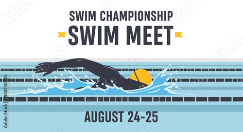 Swim Championship Swim Meet: A Dynamic Graphic Illustration Featuring Swimmer In Action