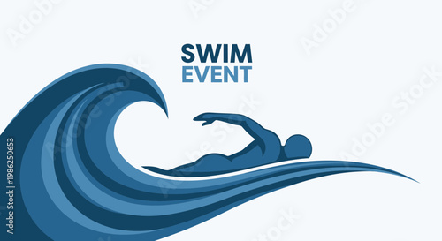 Swim Event Graphic Depicting an Athlete Swimming in a Dynamic and Artistic Fashion