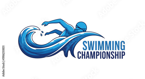 Swimming Championship Logo Illustrating Dynamic Athlete Strokes and Aquatic Waves Elegantly