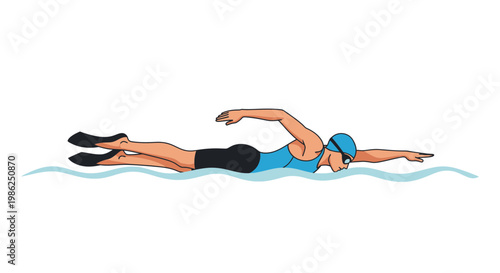 Swimming Athlete Demonstrating Freestyle Stroke in Aquatic Competition Illustration