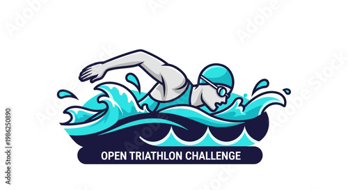 Swimming Athlete Competes in Open Triathlon Challenge With Energetic Water Illustration