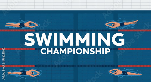 Swimming Competition: An Aerial View of Competitive Swimmers During the Championship Event