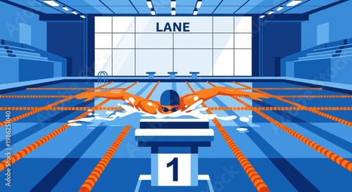 Swimming Competition: An Athlete Displays Butterfly Stroke Technique in Aquatic Arena