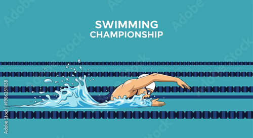 Swimming Competition: An Energetic Illustration Of A Competitive Swimmer In Action, Aquatic Sports