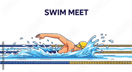 Swimming Competition Illustration Showcasing Swimmer in Vibrant Artistic Style