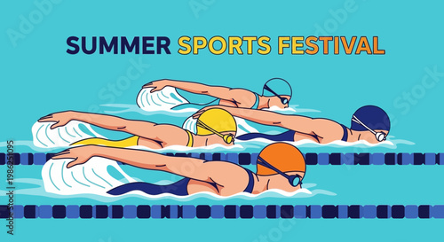 Swimming Athletes Competing In Butterfly Stroke At The Summer Sports Festival Event