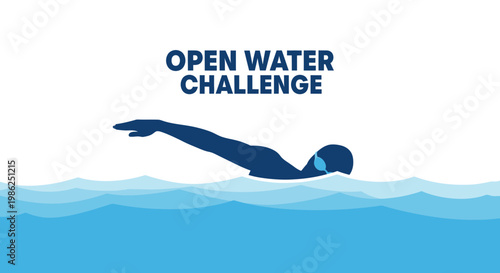 Swimming Competition in Open Water Silhouette Illustration Against a White Background