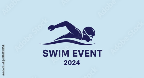 Swimming Competition Logo Depicting Aquatic Event Featuring Swimmer Silhouette, Year 2024