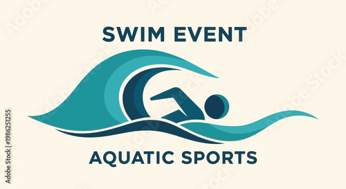 Swimming Competition Logo Depicting Athlete in Ocean Wave During Aquatic Sports Event