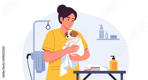 Adorable Jack Russell Terrier Puppy Wrapped in a White Towel.