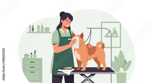 Adorable Shiba Inu Dog Breed Being Groomed with Care.