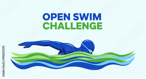 Swimming Challenge Illustration Depicting Athlete Achieving Goals and Striving for Success