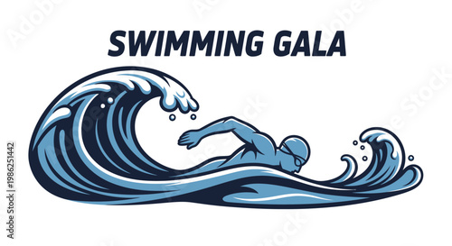 Swimming Competition Emblem Depicting Swimmer In The Water During A Sporting Event