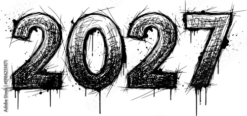 Festive new year graphic featuring fireworks and a bold 2027 text design with celebratory greetings silhouette high quality professional detailed modern