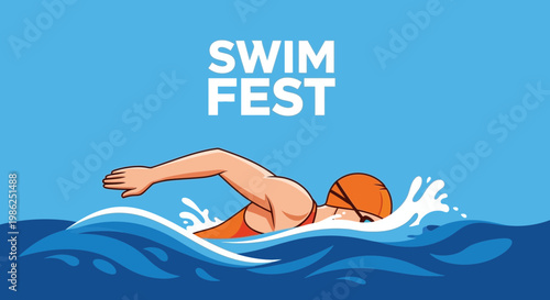 Swimming Competition: Vibrant Illustration of a Competitive Swimmer in a Swim Fest Event