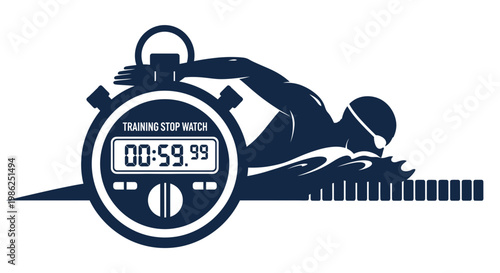Swimming Competition Stopwatch Illustration Showing Time And Athlete Silhouette
