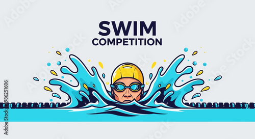 Swimming Contest Depicted With Swimmer In The Water During Competition Illustration