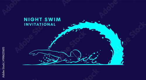 Swimming Night Invitation: Aquatic Contest Featuring Diver and Water Splash Graphics
