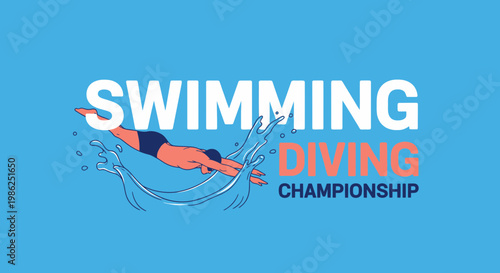 Swimming Diving Championship Vector Illustration Depicting Athlete Diving Into Water, Artistic