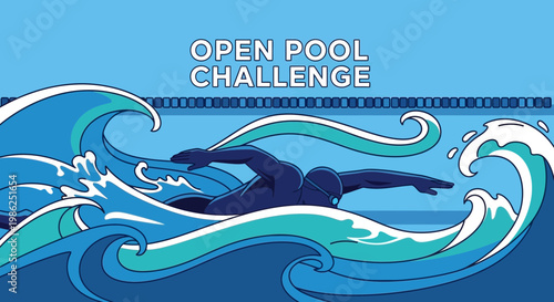 Swimming Open Pool Challenge Depicting a Swimmer in a Watery Competition Setting