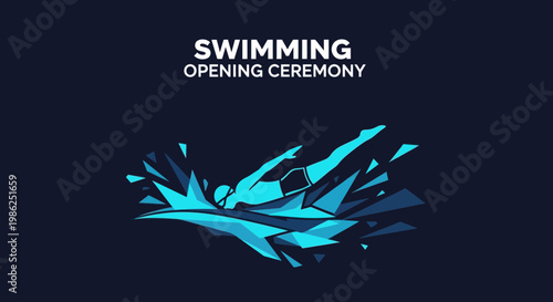 Swimming Opening Ceremony Abstract Graphic Illustrating Swimmer And Geometric Water Elements