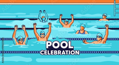 Swimming Pool Champions Celebrating Their Victory With Joy and Happiness Together