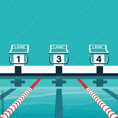 Swimming Pool Lanes Numbered and Ready for Athletic Aquatic Competition Preparation