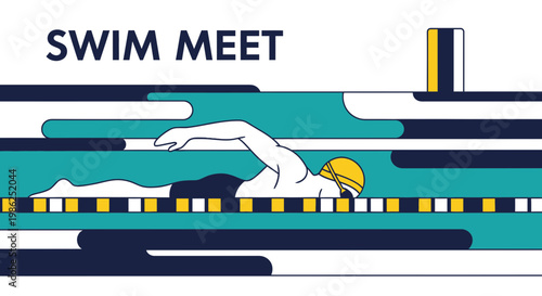 Swimming Competition Illustration Showcasing an Athlete Executing a Freestyle Stroke Beautifully